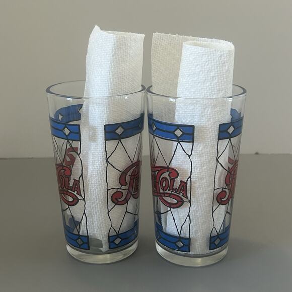 Pepsi-Cola Glasses Tiffany Style Stained Glass Drinking Tumbler 8 Oz Set 2 VTG - Picture 4 of 6